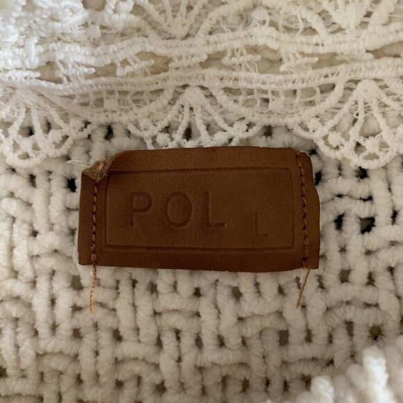 POL Women's Sweater Large Blue Ivory Striped Slouchy Knit Pullover - Picture 4 of 5